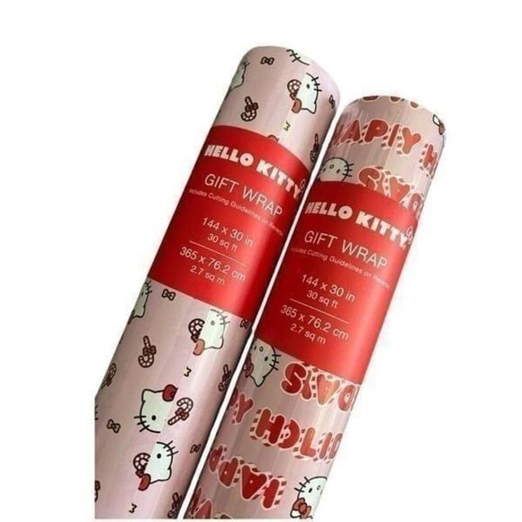 Hello Kitty Happy Holidays Pink Wrapping Paper-Set of 2 - Picture 1 of 5